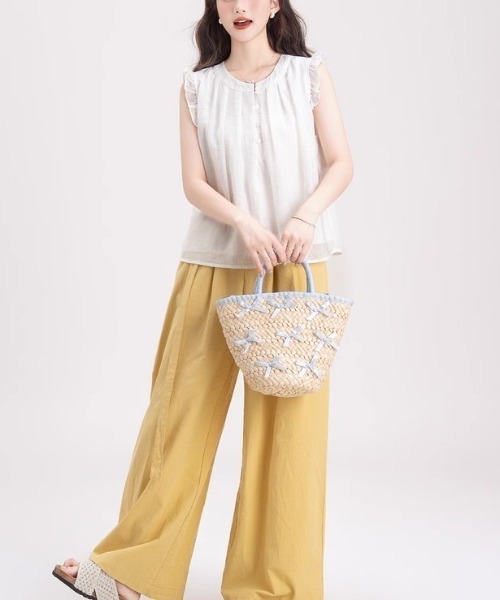 gossip!ロサンゼルス(ゴシップロサンゼルス)の「フリルスリーブ エアリートップス(シャツ/ブラウス・レディース・ブルー/ホワイト・S/M)」の5枚目の写真