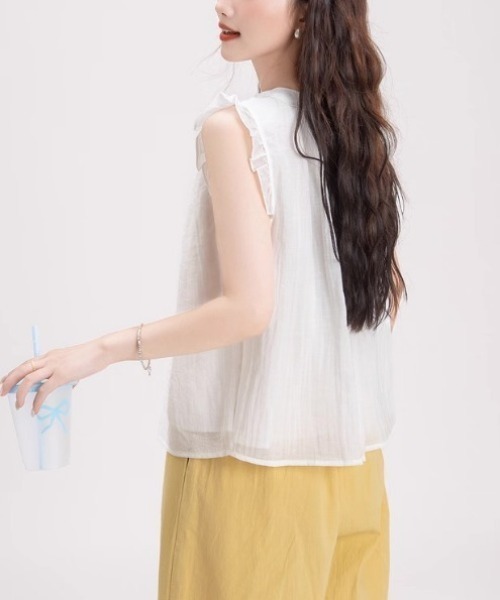 gossip!ロサンゼルス(ゴシップロサンゼルス)の「フリルスリーブ エアリートップス(シャツ/ブラウス・レディース・ブルー/ホワイト・S/M)」の6枚目の写真