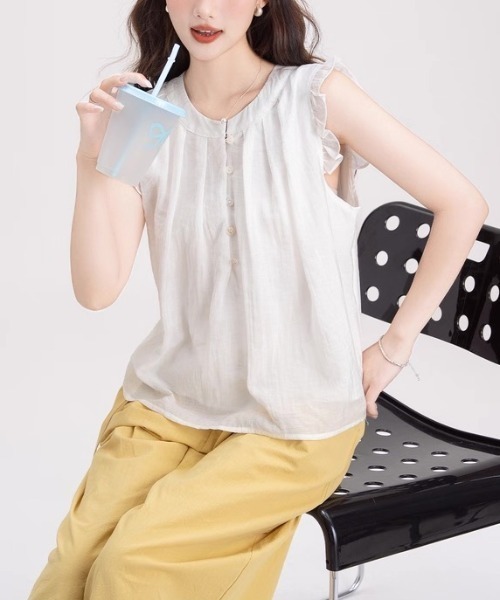 gossip!ロサンゼルス(ゴシップロサンゼルス)の「フリルスリーブ エアリートップス(シャツ/ブラウス・レディース・ブルー/ホワイト・S/M)」の7枚目の写真