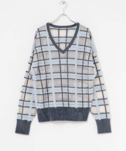 セール】シアーチェックフェザーニット（ニット/セーター）｜KBF