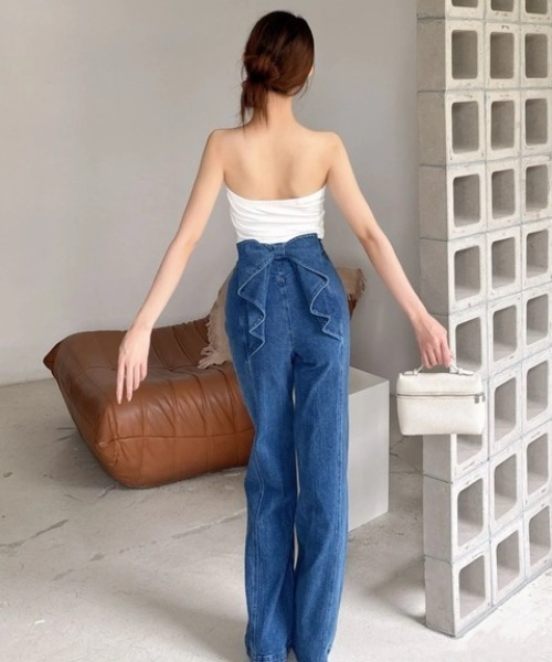 yuue' ( wear )（ユーイ）の「バックリボンハイウエストデニムパンツ（デニムパンツ・レディース・ブルー・S/M/L）」の3枚目の写真