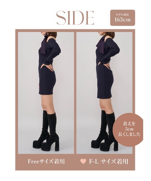 チェックリボンワンショルニットミニワンピース（ワンピース