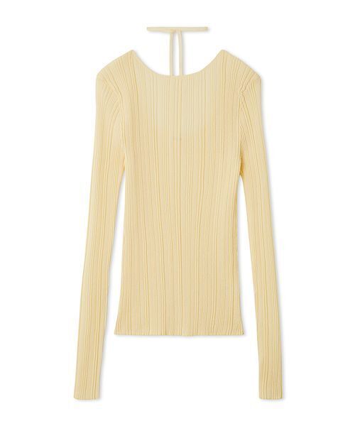 Mila Owen（ミラオーウェン）の「ボートネックタイ付ランダムリブシアーニット（ニット/セーター・レディース・イエロー/ホワイト/その他・0/1）」の2枚目の写真