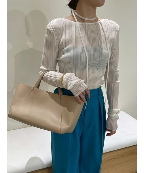 Mila Owen（ミラオーウェン）の「ボートネックタイ付ランダムリブシアーニット（ニット/セーター・レディース・イエロー/ホワイト/その他・0/1）」の5枚目の写真