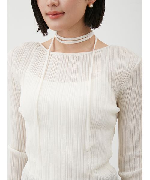 Mila Owen（ミラオーウェン）の「ボートネックタイ付ランダムリブシアーニット（ニット/セーター・レディース・イエロー/ホワイト/その他・0/1）」の11枚目の写真