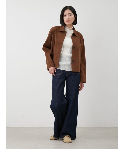 ボートネックタイ付ランダムリブシアーニット（ニット/セーター