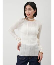 ボートネックタイ付ランダムリブシアーニット