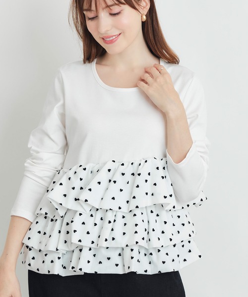 PICCIN PERLA(ピッチンペルラ)の「ハートチュールティアードプルオーバー(Tシャツ/カットソー・レディース・オフホワイト/ブラック・M)」の2枚目の写真