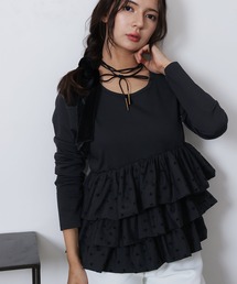 PICCIN PERLA（ピッチンペルラ）の「ハートチュールティアードプルオーバー（Tシャツ/カットソー）」