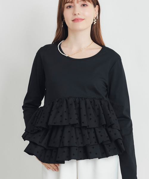 PICCIN PERLA(ピッチンペルラ)の「ハートチュールティアードプルオーバー(Tシャツ/カットソー・レディース・オフホワイト/ブラック・M)」の1枚目の写真