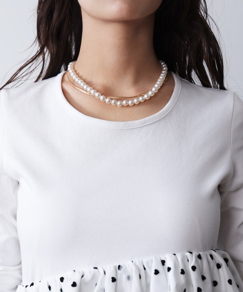 PICCIN PERLA(ピッチンペルラ)の「ハートチュールティアードプルオーバー(Tシャツ/カットソー・レディース・オフホワイト/ブラック・M)」の3枚目の写真
