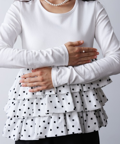PICCIN PERLA(ピッチンペルラ)の「ハートチュールティアードプルオーバー(Tシャツ/カットソー・レディース・オフホワイト/ブラック・M)」の5枚目の写真
