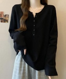 ヘンリーネック長袖プルオーバートップス
