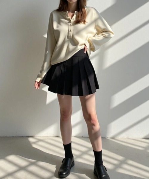 cammie（キャミー）の「ヘンリーネック長袖プルオーバートップス（Tシャツ/カットソー・レディース・アイボリー/ブラック/ブラウン・MEDIUM/LARGE）」の8枚目の写真