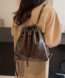 Mejoul | 【3WAY】フェイクレザー巾着 ショルダー リュック トート【A4サイズ対応】(ショルダーバッグ)