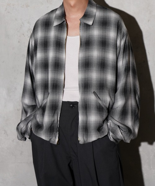 TOWNCRAFT（タウンクラフト）の「TOWNCRAFT / タウンクラフト 50S ROCKBILLY JACKET レーヨン ジップアップ ワークブルゾン オンブレチェック（ブルゾン・メンズ・グレー/グリーン/ブラック・MEDIUM/LARGE/SMALL）」の6枚目の写真