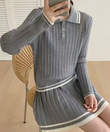 セットアップ ポロシャツ 配色ボーダー ニット