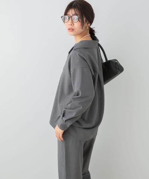 F by ROSSO(エフバイロッソ)の「F by ROSSO ウールライクスキッパーシャツ+セミフレアパンツ(セットアップ・レディース・ブラック/グレー・36/38)」の4枚目の写真