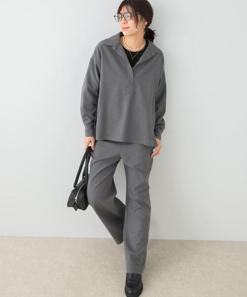 F by ROSSO(エフバイロッソ)の「F by ROSSO ウールライクスキッパーシャツ+セミフレアパンツ(セットアップ・レディース・ブラック/グレー・36/38)」の5枚目の写真