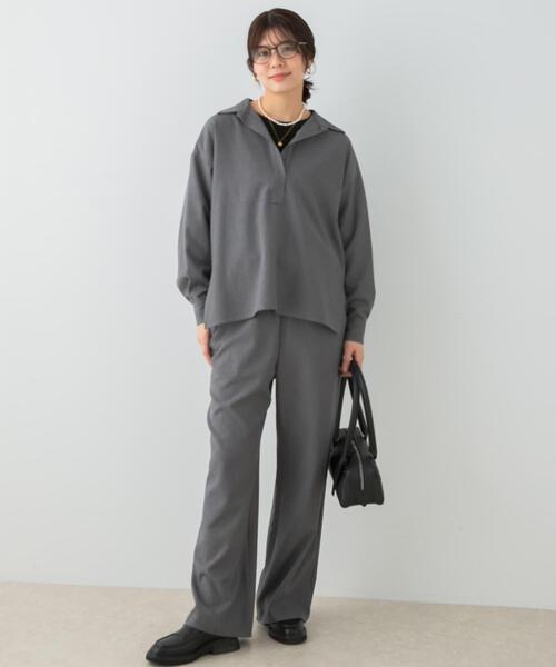 F by ROSSO(エフバイロッソ)の「F by ROSSO ウールライクスキッパーシャツ+セミフレアパンツ(セットアップ・レディース・ブラック/グレー・36/38)」の6枚目の写真