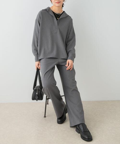 F by ROSSO(エフバイロッソ)の「F by ROSSO ウールライクスキッパーシャツ+セミフレアパンツ(セットアップ・レディース・ブラック/グレー・36/38)」の7枚目の写真