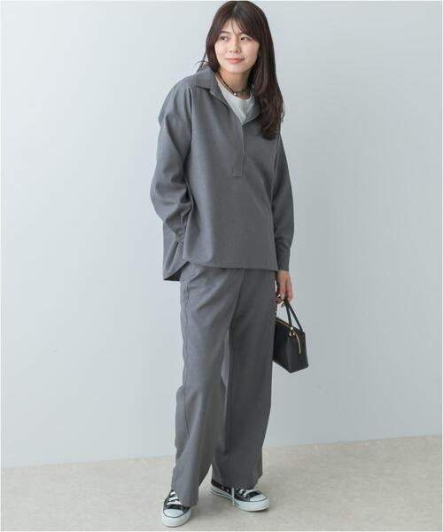 F by ROSSO(エフバイロッソ)の「F by ROSSO ウールライクスキッパーシャツ+セミフレアパンツ(セットアップ・レディース・ブラック/グレー・36/38)」の10枚目の写真