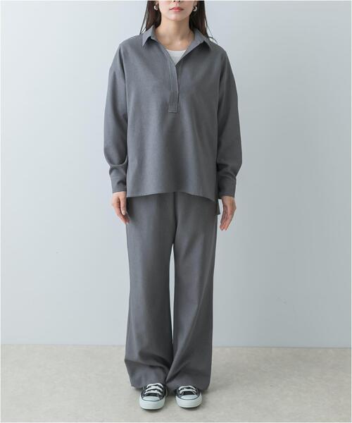 F by ROSSO(エフバイロッソ)の「F by ROSSO ウールライクスキッパーシャツ+セミフレアパンツ(セットアップ・レディース・ブラック/グレー・36/38)」の11枚目の写真