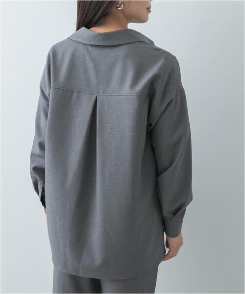 F by ROSSO(エフバイロッソ)の「F by ROSSO ウールライクスキッパーシャツ+セミフレアパンツ(セットアップ・レディース・ブラック/グレー・36/38)」の14枚目の写真