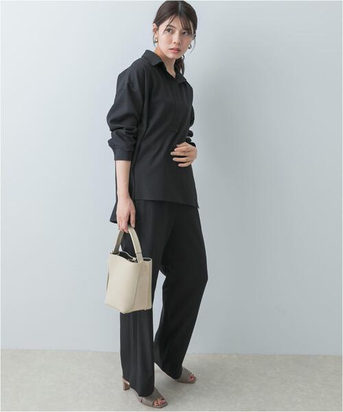 F by ROSSO(エフバイロッソ)の「F by ROSSO ウールライクスキッパーシャツ+セミフレアパンツ(セットアップ・レディース・ブラック/グレー・36/38)」の3枚目の写真