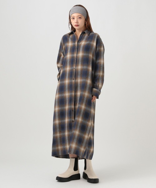 BAYFLOW(ベイフロー)の「チェックシャツワンピース(シャツワンピース・レディース・ネイビー/ベージュ/ブラック・FREE)」の19枚目の写真