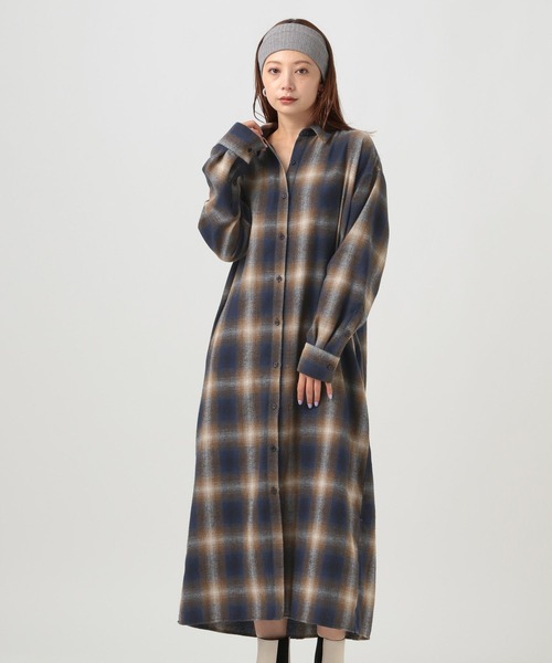 BAYFLOW(ベイフロー)の「チェックシャツワンピース(シャツワンピース・レディース・ネイビー/ベージュ/ブラック・FREE)」の22枚目の写真