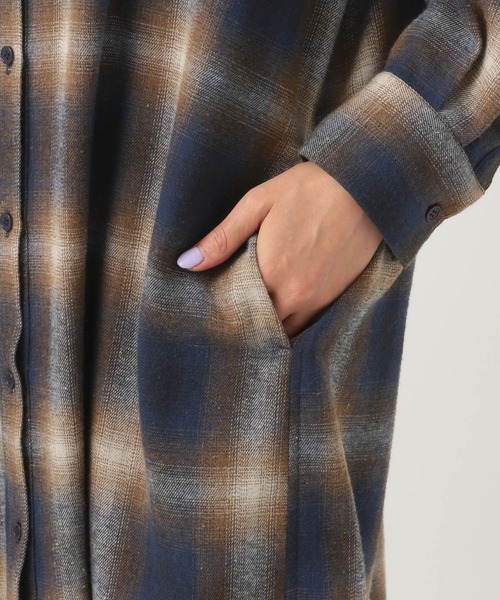 BAYFLOW(ベイフロー)の「チェックシャツワンピース(シャツワンピース・レディース・ネイビー/ベージュ/ブラック・FREE)」の7枚目の写真