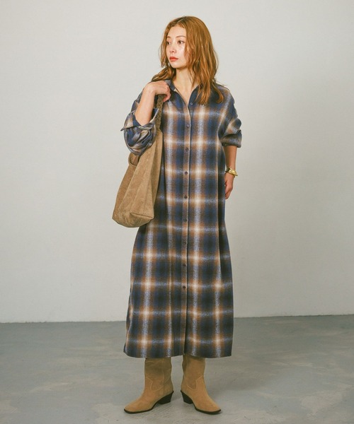 BAYFLOW(ベイフロー)の「チェックシャツワンピース(シャツワンピース・レディース・ネイビー/ベージュ/ブラック・FREE)」の17枚目の写真