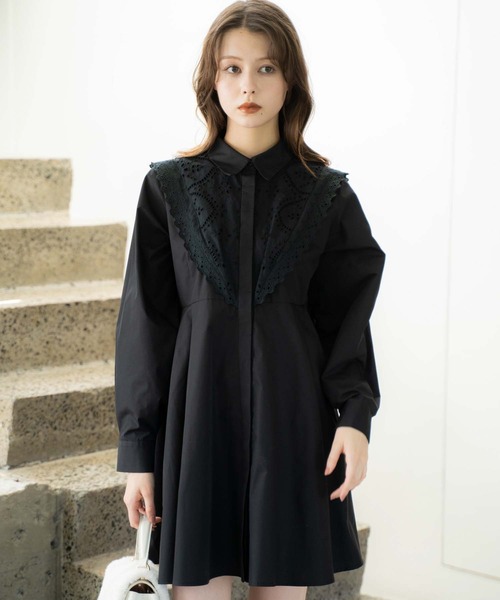 NOELA(ノエラ)の「エンブロイダリーミニシャツワンピース(ワンピース・レディース・ブラック/オフホワイト・フリー)」の3枚目の写真