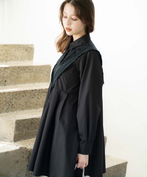 NOELA(ノエラ)の「エンブロイダリーミニシャツワンピース(ワンピース・レディース・ブラック/オフホワイト・フリー)」の6枚目の写真