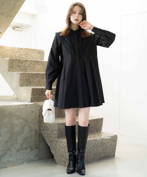 NOELA(ノエラ)の「エンブロイダリーミニシャツワンピース(ワンピース・レディース・ブラック/オフホワイト・フリー)」の8枚目の写真