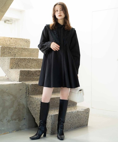 NOELA(ノエラ)の「エンブロイダリーミニシャツワンピース(ワンピース・レディース・ブラック/オフホワイト・フリー)」の9枚目の写真
