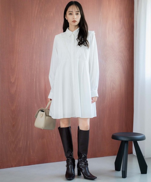 NOELA(ノエラ)の「エンブロイダリーミニシャツワンピース(ワンピース・レディース・ブラック/オフホワイト・フリー)」の14枚目の写真