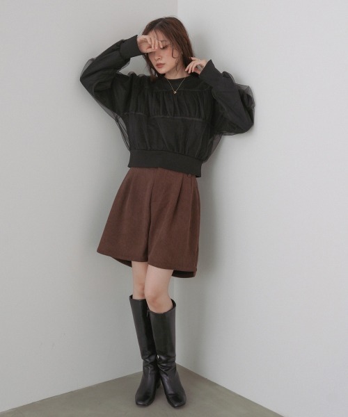 Bab(バブ)の「ショート丈チュールレイヤードスウェット(スウェット・レディース・ブラウン系その他2/ブラック/ネイビー/ホワイト・FREE)」の17枚目の写真