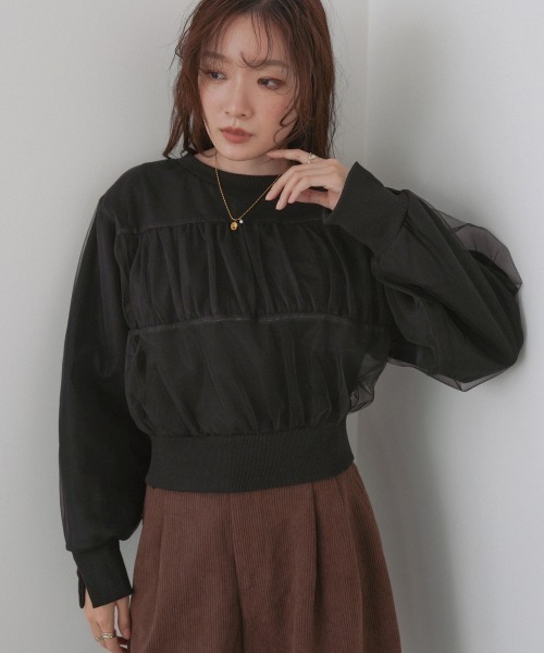 Bab(バブ)の「ショート丈チュールレイヤードスウェット(スウェット・レディース・ブラウン系その他2/ブラック/ネイビー/ホワイト・FREE)」の9枚目の写真