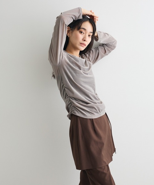 CRAFT STANDARD BOUTIQUE（クラフトスタンダードブティック）の「シアーベロアサイドギャザープルオーバー◆（Tシャツ/カットソー・レディース・グレー/ブラウン/クリーム・FREE）」の6枚目の写真
