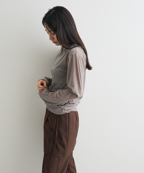 CRAFT STANDARD BOUTIQUE（クラフトスタンダードブティック）の「シアーベロアサイドギャザープルオーバー◆（Tシャツ/カットソー・レディース・グレー/ブラウン/クリーム・FREE）」の9枚目の写真