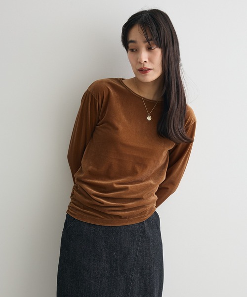 CRAFT STANDARD BOUTIQUE（クラフトスタンダードブティック）の「シアーベロアサイドギャザープルオーバー◆（Tシャツ/カットソー・レディース・グレー/ブラウン/クリーム・FREE）」の16枚目の写真