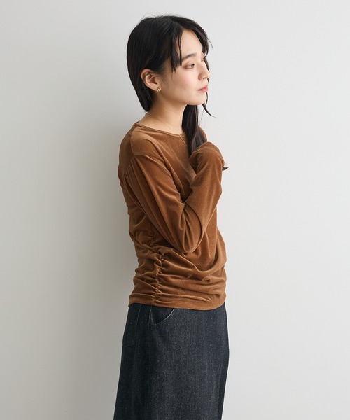 CRAFT STANDARD BOUTIQUE（クラフトスタンダードブティック）の「シアーベロアサイドギャザープルオーバー◆（Tシャツ/カットソー・レディース・グレー/ブラウン/クリーム・FREE）」の18枚目の写真