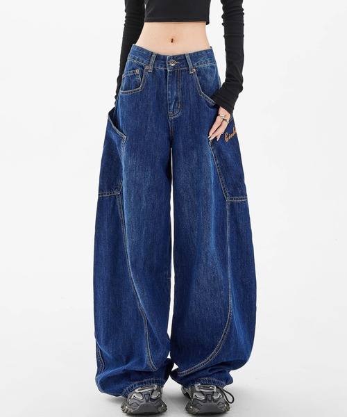gossip!ロサンゼルス(ゴシップロサンゼルス)の「バレルレッグ バルーンデニムパンツ(デニムパンツ・レディース・ブルー・M/S)」の1枚目の写真