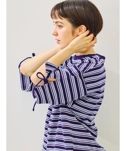 SM2（エスエムツー）の「マルチボーダー袖スリットリボンTシャツ（Tシャツ/カットソー・レディース・グリーン/レッド/ピンク/ネイビー/ベージュ・F）」の3枚目の写真