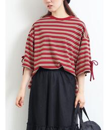 SM2 | マルチボーダー袖スリットリボンTシャツ(Tシャツ/カットソー)