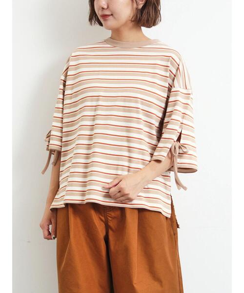 SM2（エスエムツー）の「マルチボーダー袖スリットリボンTシャツ（Tシャツ/カットソー・レディース・グリーン/レッド/ピンク/ネイビー/ベージュ・F）」の14枚目の写真