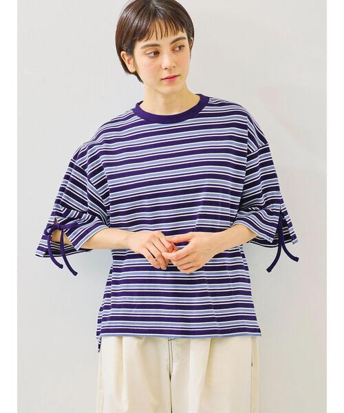 SM2（エスエムツー）の「マルチボーダー袖スリットリボンTシャツ（Tシャツ/カットソー・レディース・グリーン/レッド/ピンク/ネイビー/ベージュ・F）」の19枚目の写真