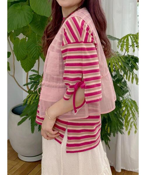 SM2（エスエムツー）の「マルチボーダー袖スリットリボンTシャツ（Tシャツ/カットソー・レディース・グリーン/レッド/ピンク/ネイビー/ベージュ・F）」の22枚目の写真